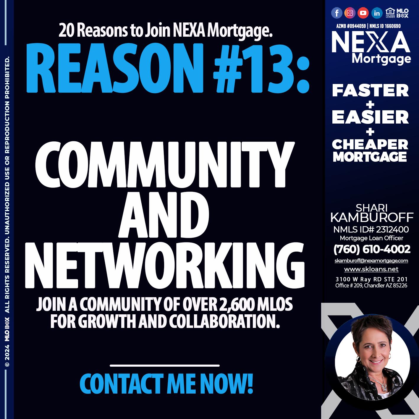 REASON 13 - Shari Kamburoff -Mortgage Loan Officer