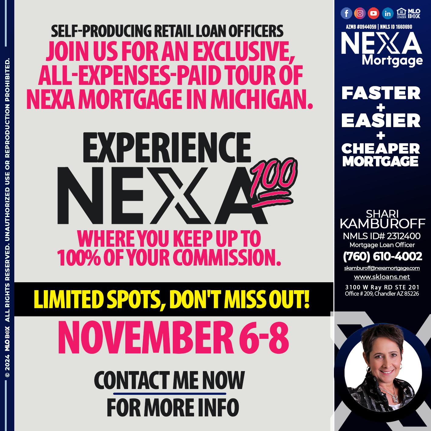 NEXA 100 NOVEMBER 6-8 - Shari Kamburoff -Mortgage Loan Officer