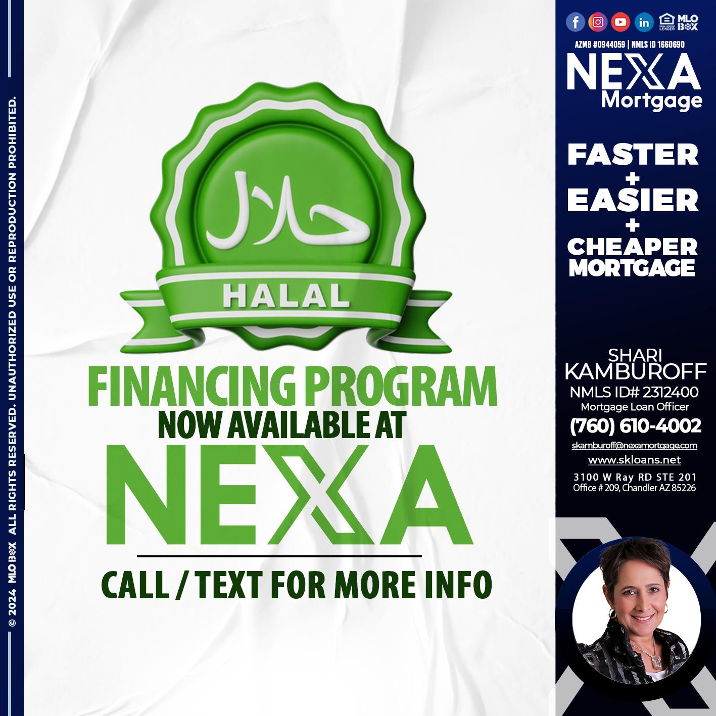 HALAL FINANCING PROGRAM - Shari Kamburoff -Mortgage Loan Officer