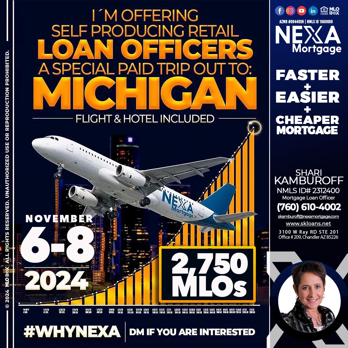 MICHIGAN 6-8 NOV - Shari Kamburoff -Mortgage Loan Officer