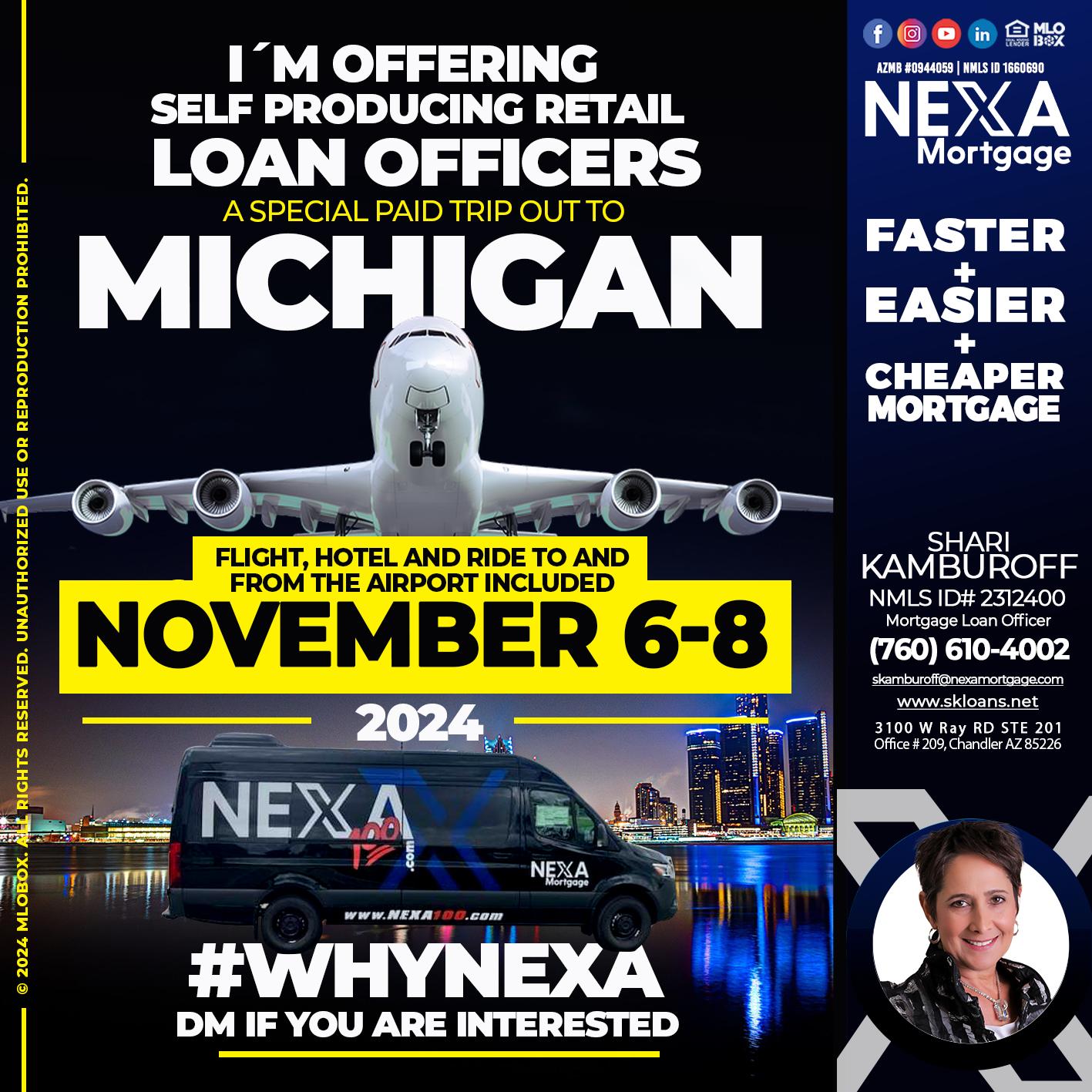 November 6-8 Michigan trip - Shari Kamburoff -Mortgage Loan Officer