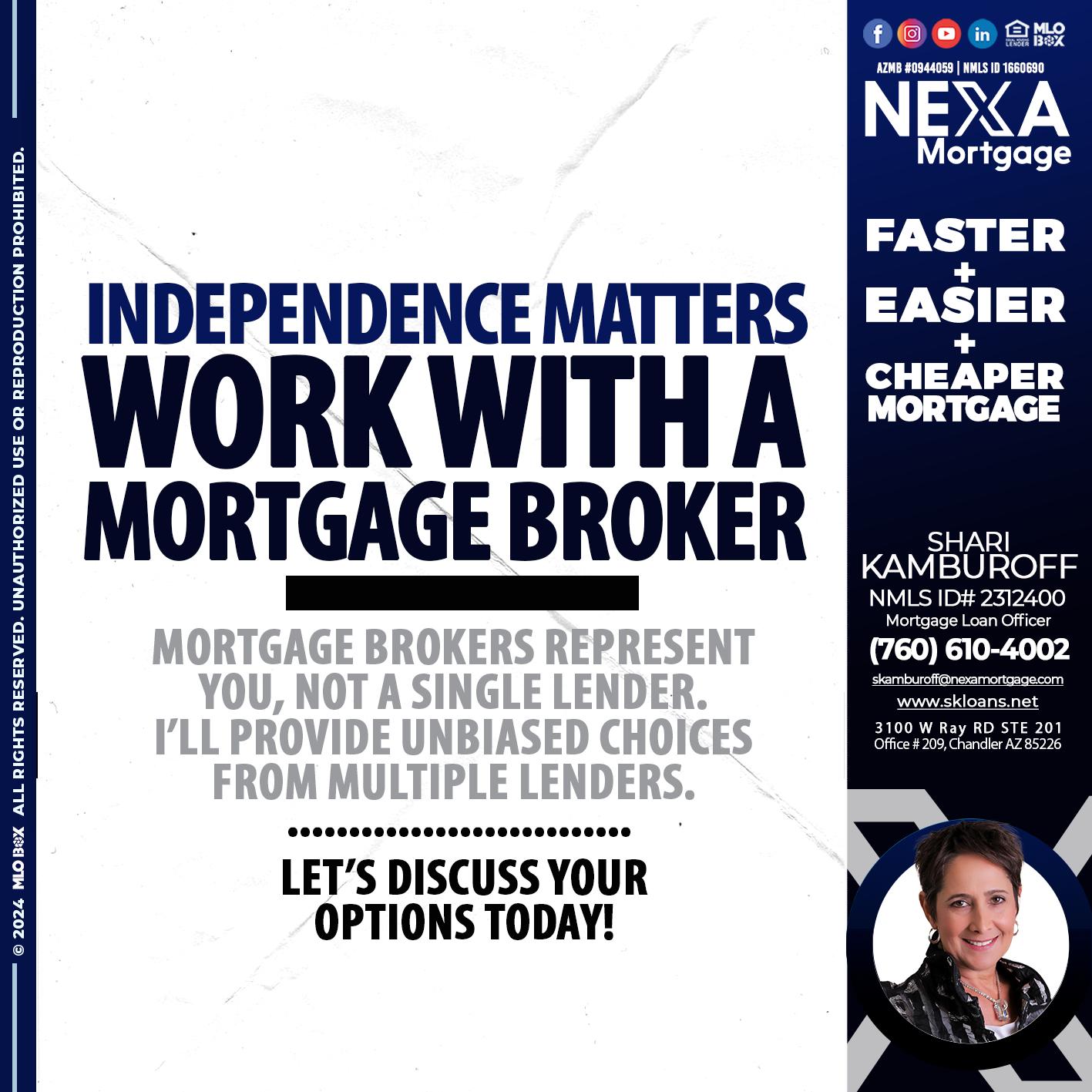 WORK WITH A BROKER - Shari Kamburoff -Mortgage Loan Officer