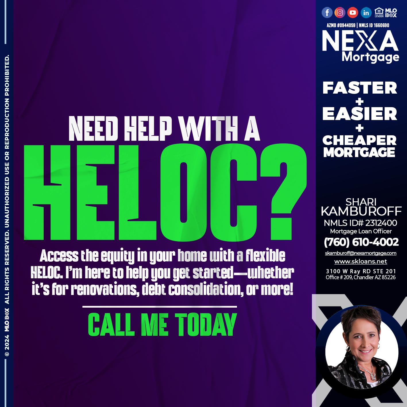 NEED HELP WITH HELOC - Shari Kamburoff -Mortgage Loan Officer