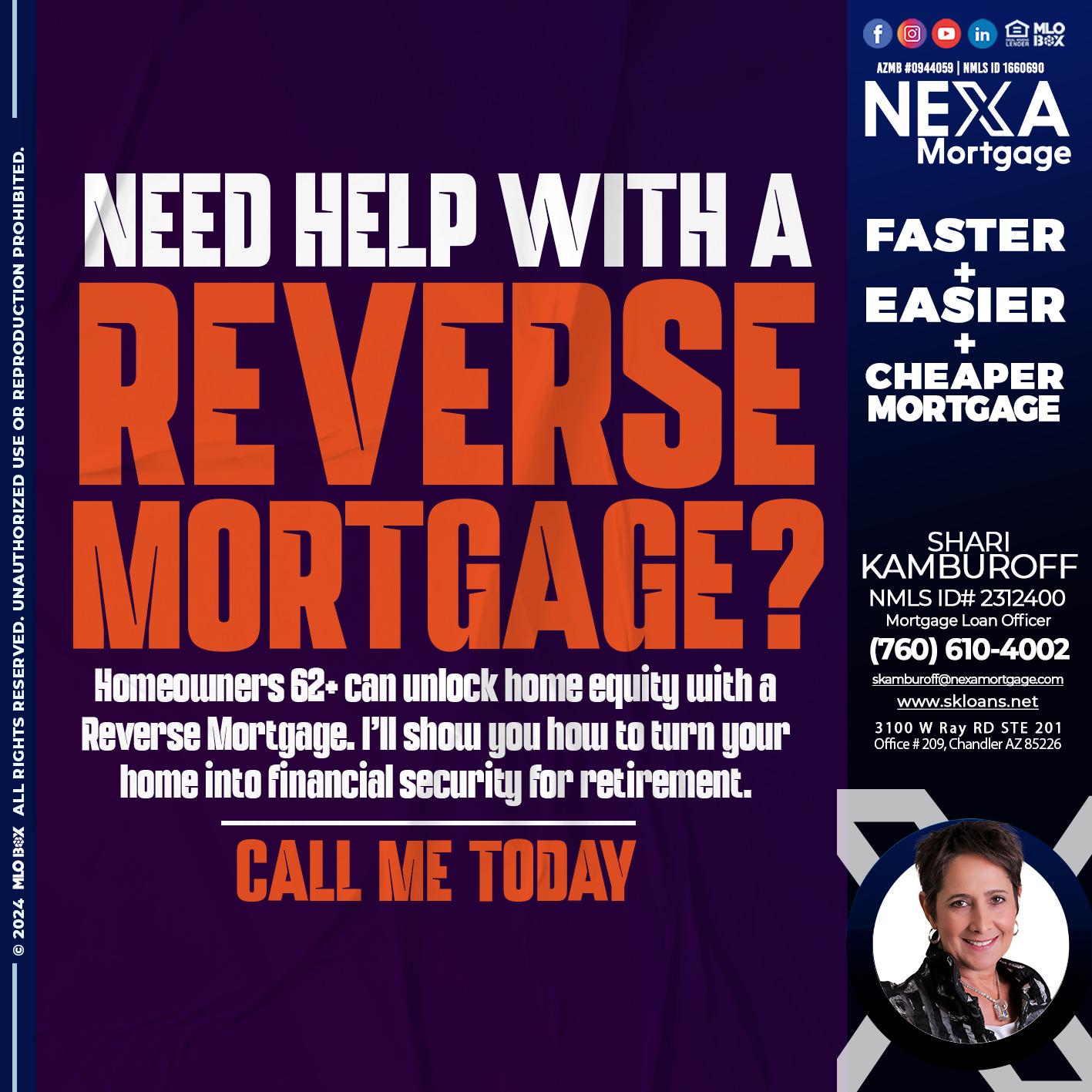 reverse mortgage - Shari Kamburoff -Mortgage Loan Officer