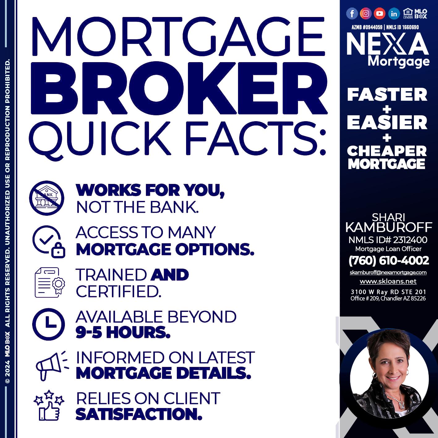 MORTGAGE BROKER QUICK FACTS - Shari Kamburoff -Mortgage Loan Officer