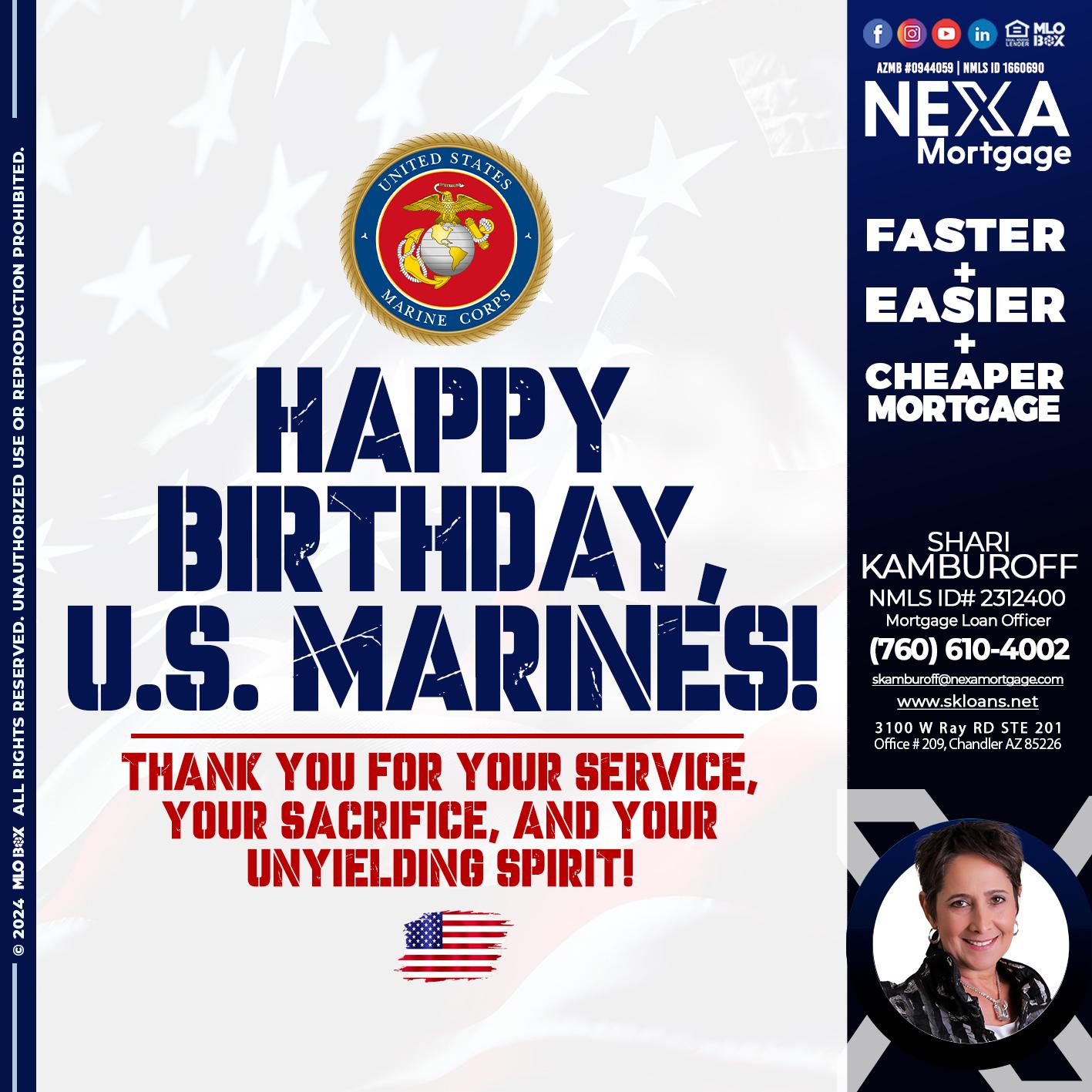 US MARINE BIRTHDAY - Shari Kamburoff -Mortgage Loan Officer