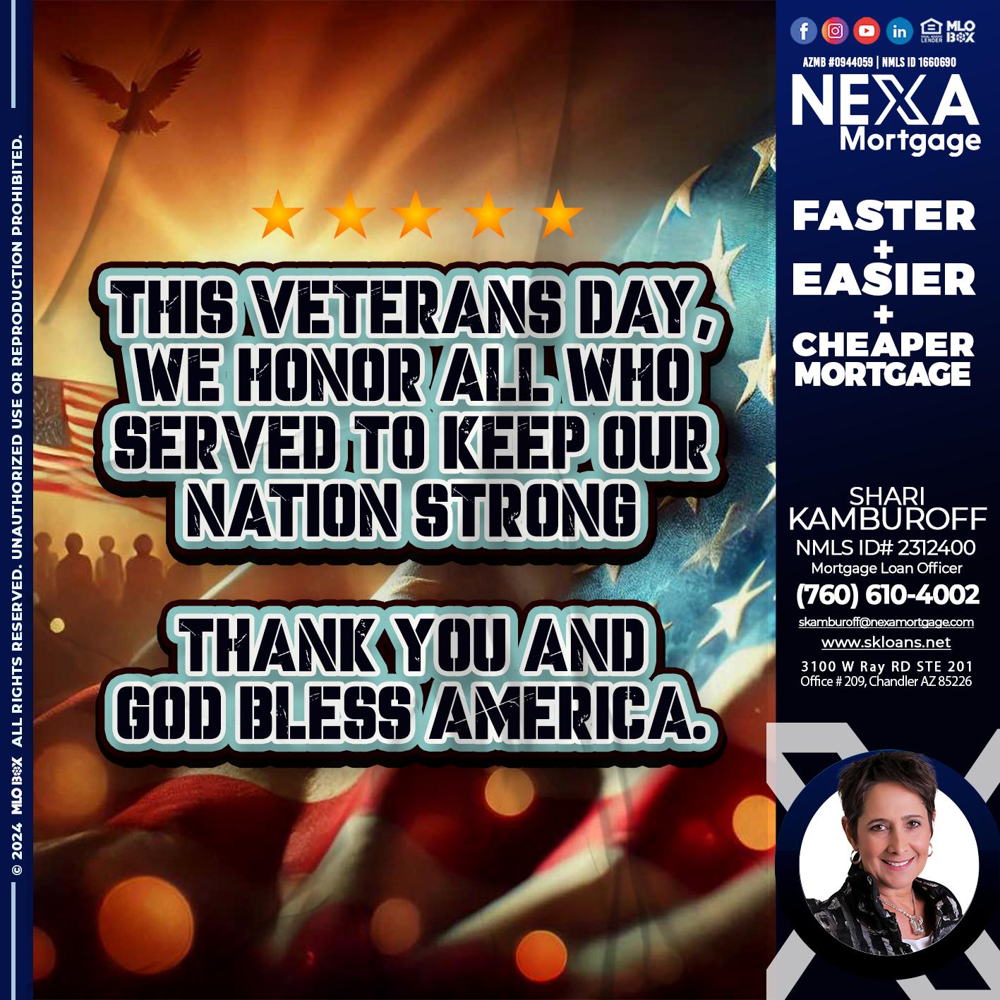 THIS VETERANS DAY - Shari Kamburoff -Mortgage Loan Officer
