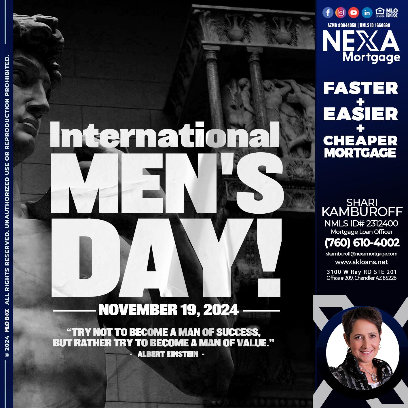 INTERNATIONAL MENS DAY - Shari Kamburoff -Mortgage Loan Officer