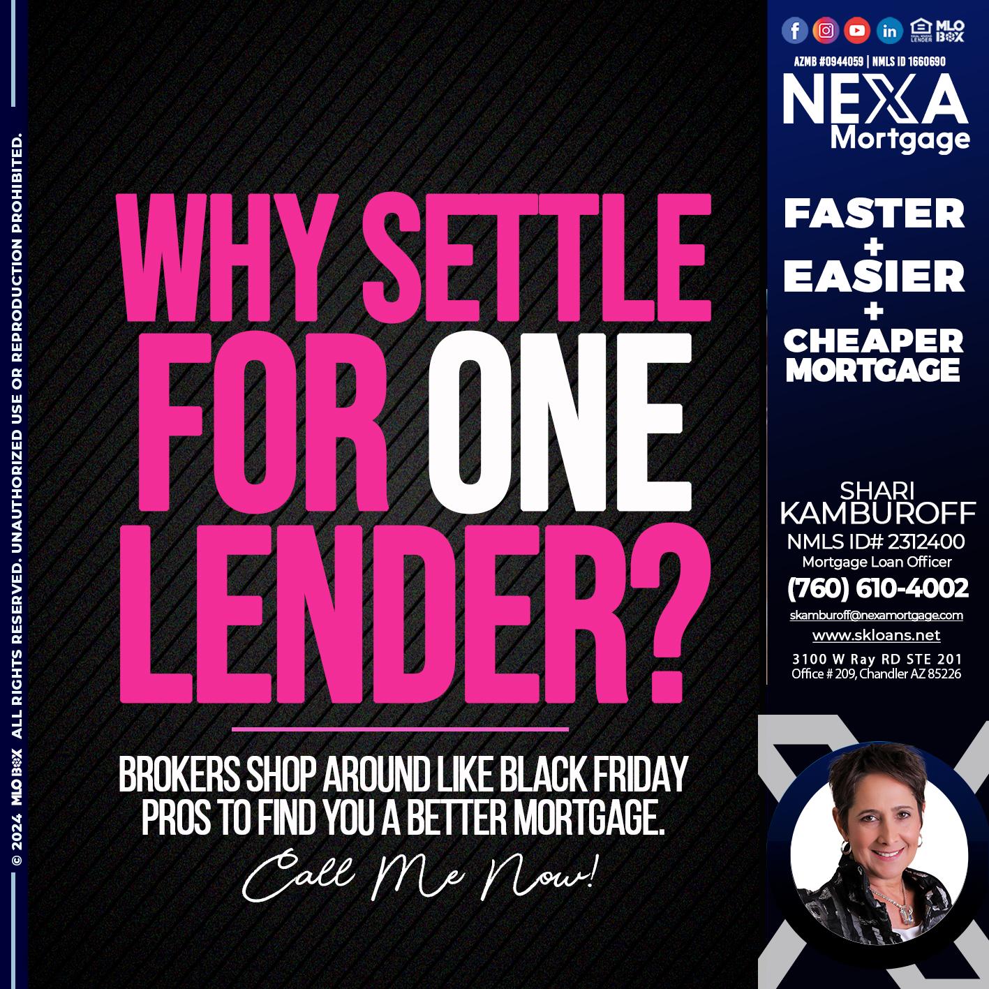WHY SETTLE - Shari Kamburoff -Mortgage Loan Officer