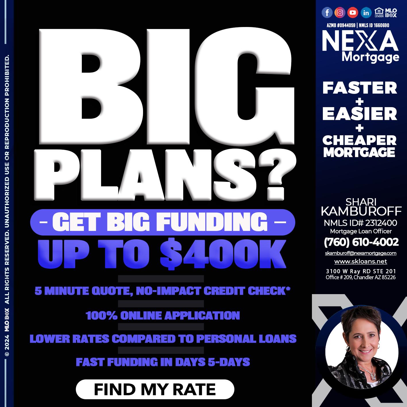 BIG PLANS - Shari Kamburoff -Mortgage Loan Officer
