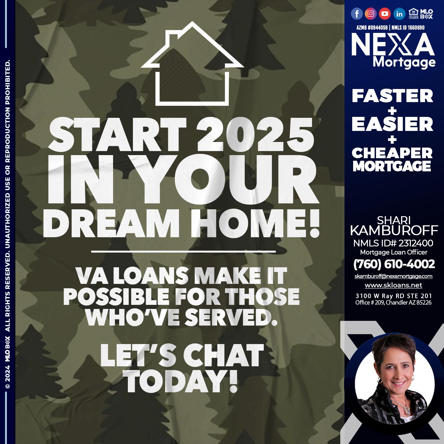 start 2025 VA LOANS - Shari Kamburoff -Mortgage Loan Officer