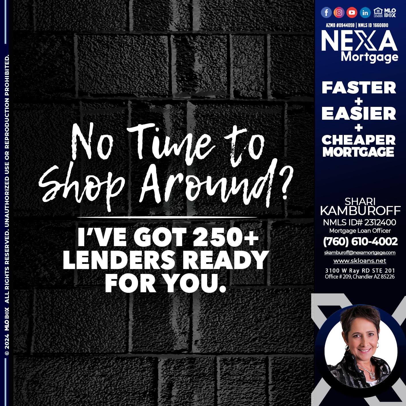 NI TIME TO SHOP AROUND - Shari Kamburoff -Mortgage Loan Officer