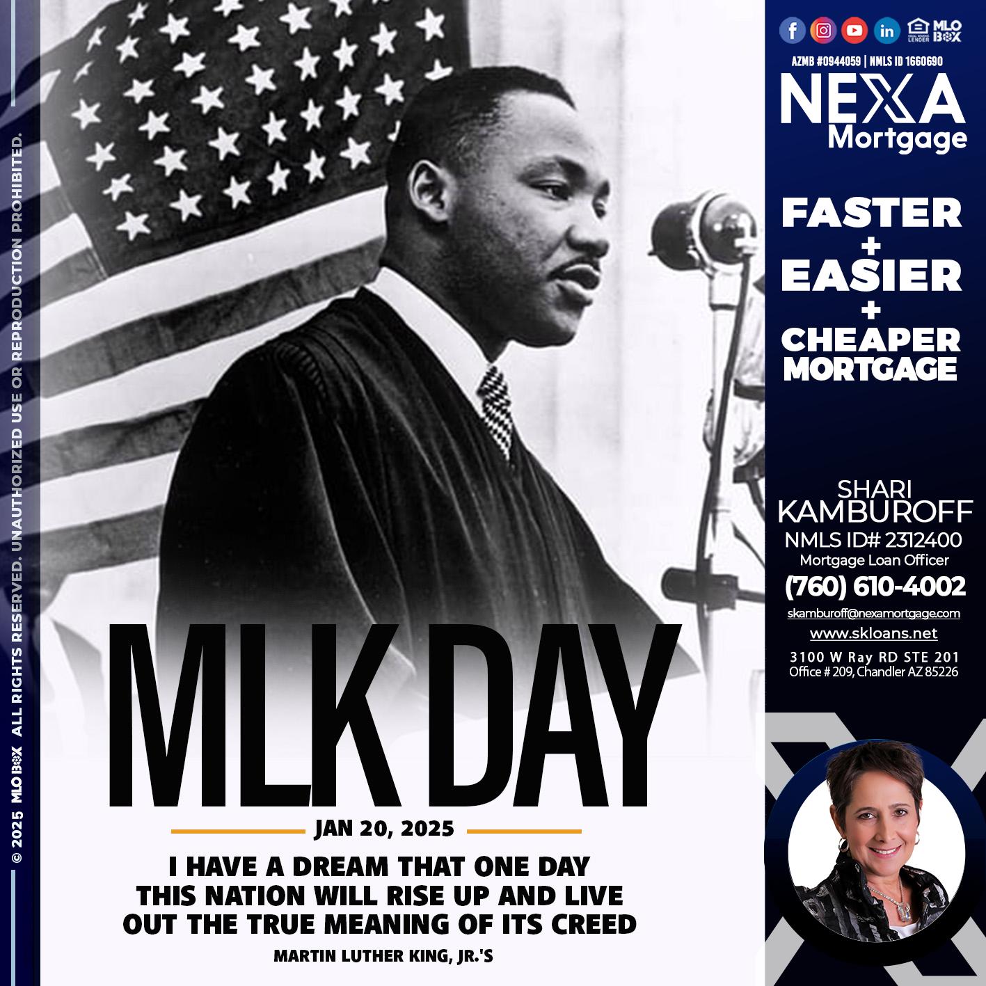 MLK DAY - Shari Kamburoff -Mortgage Loan Officer