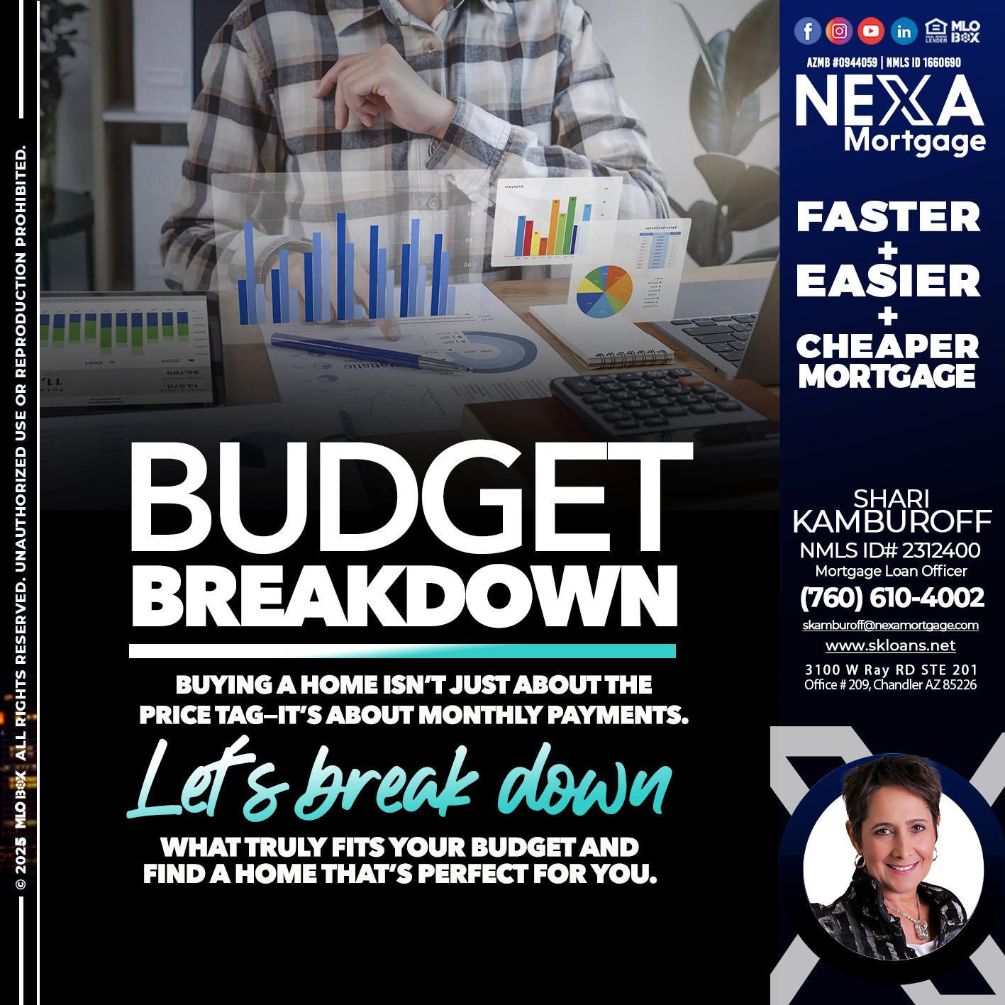 BUDGET BREAKDOWN - Shari Kamburoff -Mortgage Loan Officer