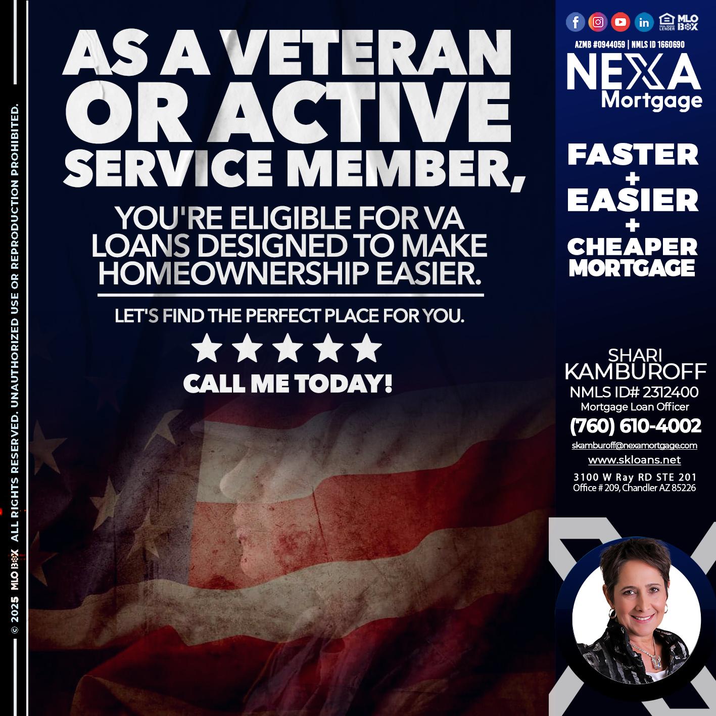 AS A VETERAN MEMBER - Shari Kamburoff -Mortgage Loan Officer